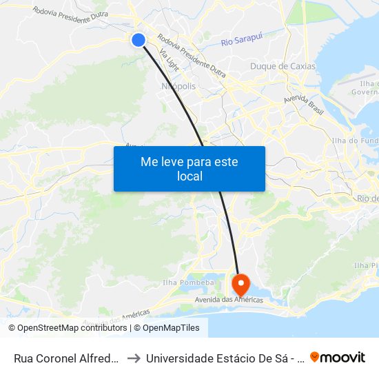 Rua Coronel Alfredo Soares, 200 to Universidade Estácio De Sá - Barra I Tom Jobim map