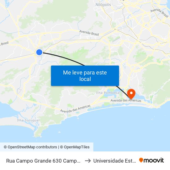 Rua Campo Grande 630 Campo Grande Rio De Janeiro - Rio De Janeiro 23085 Brasil to Universidade Estácio De Sá - Barra I Tom Jobim map