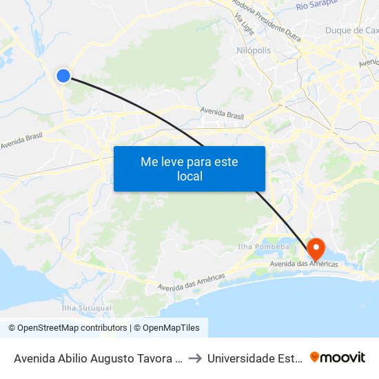 Avenida Abilio Augusto Tavora 2 Paraíso Nova Iguaçu - Rio De Janeiro 26298 Brasil to Universidade Estácio De Sá - Barra I Tom Jobim map