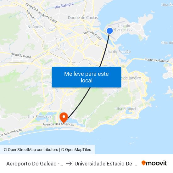 Aeroporto Do Galeão - Terminal 1 ✈ (Volta) to Universidade Estácio De Sá - Barra I Tom Jobim map