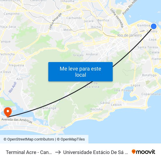 Terminal Acre - Candelária | Rio Ita to Universidade Estácio De Sá - Barra I Tom Jobim map