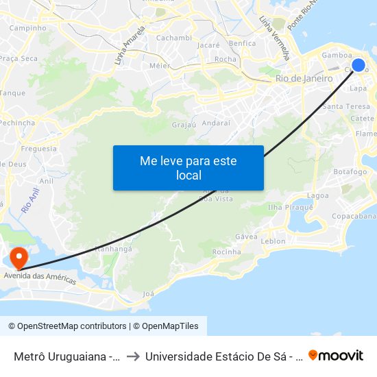 Metrô Uruguaiana - Pista Central to Universidade Estácio De Sá - Barra I Tom Jobim map