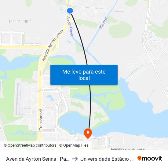 Avenida Ayrton Senna | Passarela Da Gardênia | Uptown to Universidade Estácio De Sá - Barra I Tom Jobim map
