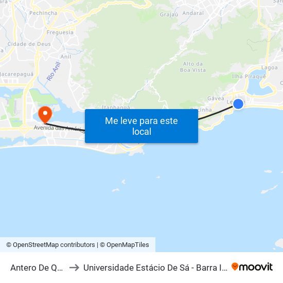 Antero De Quental to Universidade Estácio De Sá - Barra I Tom Jobim map