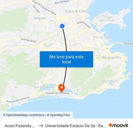 Acari/Fazenda Botafogo to Universidade Estácio De Sá - Barra I Tom Jobim map