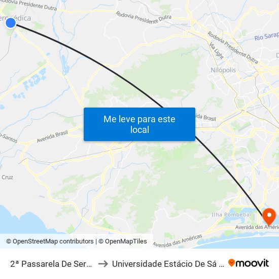 2ª Passarela De Seropédica (Rua 7) to Universidade Estácio De Sá - Barra I Tom Jobim map