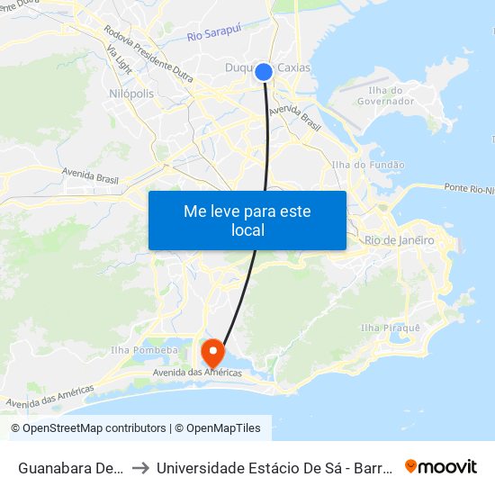 Guanabara De Caxias to Universidade Estácio De Sá - Barra I Tom Jobim map