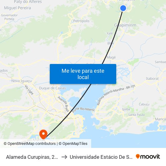 Alameda Curupiras, 25 (Sentido Centro) to Universidade Estácio De Sá - Barra I Tom Jobim map