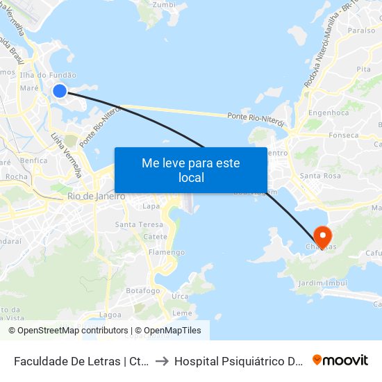 Faculdade De Letras | Ct (Bloco H) to Hospital Psiquiátrico De Jurujuba map