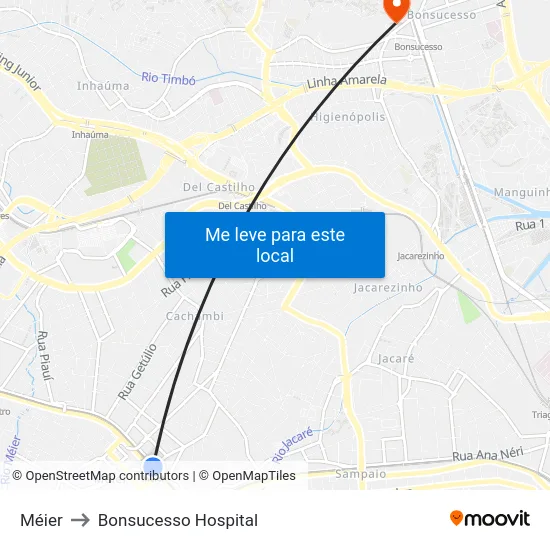 Méier to Bonsucesso Hospital map