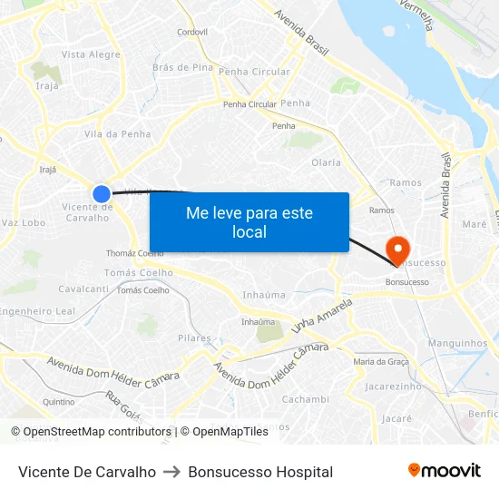 Vicente De Carvalho to Bonsucesso Hospital map