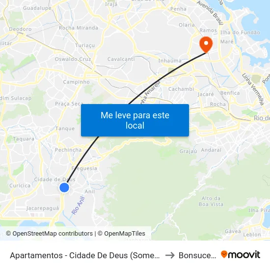Apartamentos - Cidade De Deus (Somente Sentido Linha Amarela / Cidade De Deus) to Bonsucesso Hospital map
