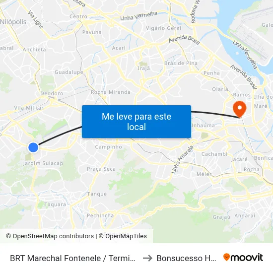BRT Marechal Fontenele / Terminal Sulacap to Bonsucesso Hospital map