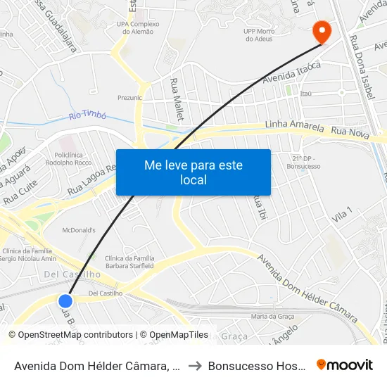 Avenida Dom Hélder Câmara, 3999 to Bonsucesso Hospital map