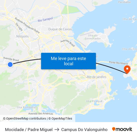 Mocidade / Padre Miguel to Campus Do Valonguinho map