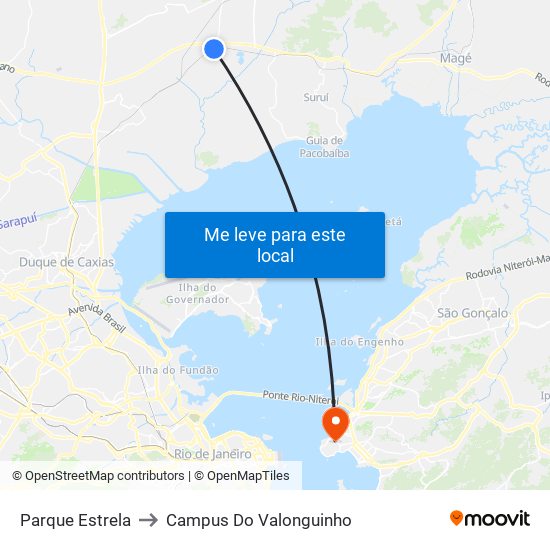 Parque Estrela to Campus Do Valonguinho map