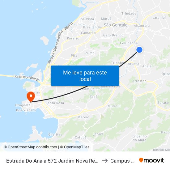 Estrada Do Anaia 572 Jardim Nova República São Gonçalo - Rio De Janeiro 24743 Brasil to Campus Do Valonguinho map