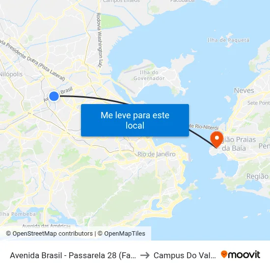 Avenida Brasil - Passarela 28 (Fazenda Botafogo) to Campus Do Valonguinho map