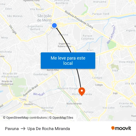 Pavuna to Upa De Rocha Miranda map