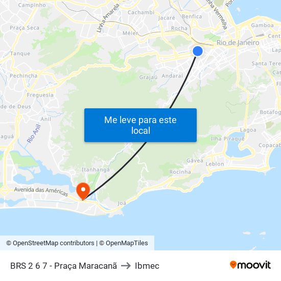 BRS 2 6 7 - Praça Maracanã to Ibmec map