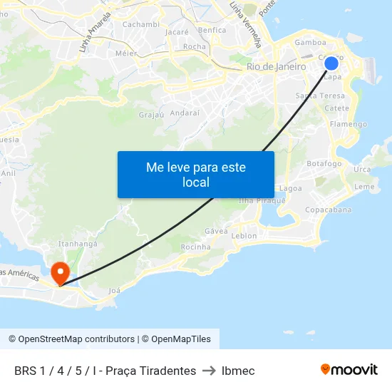 BRS 1 / 4 / 5 / I - Praça Tiradentes to Ibmec map