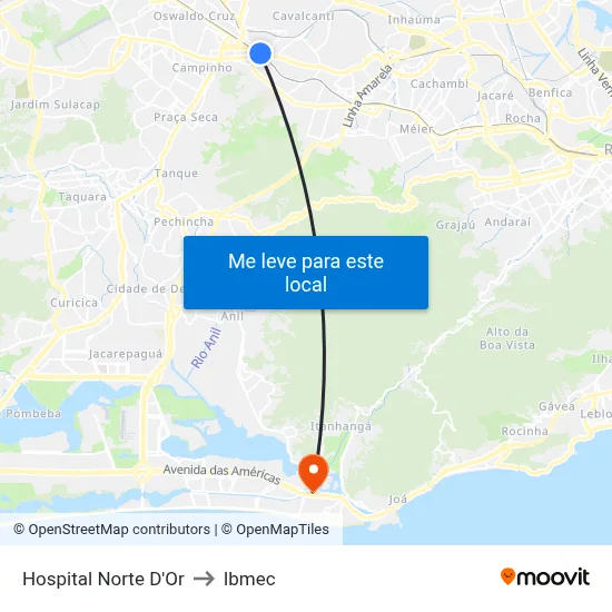 Hospital Norte D'Or to Ibmec map