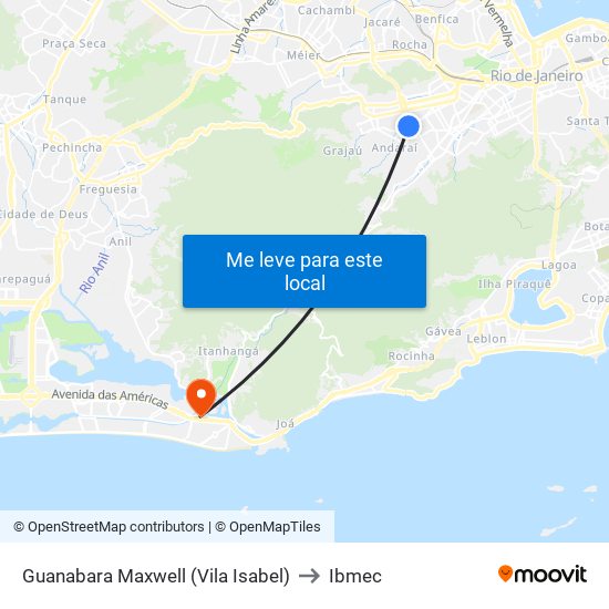 Guanabara Maxwell (Vila Isabel) to Ibmec map