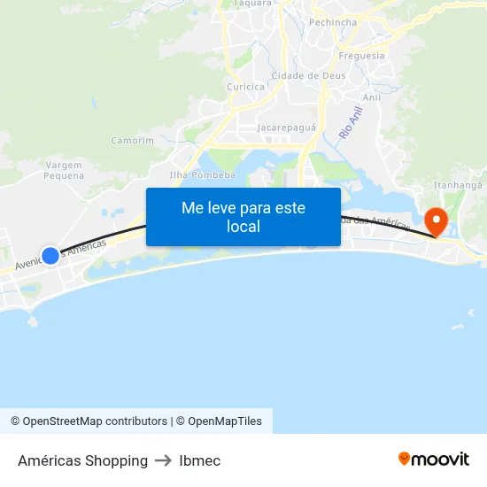 Américas Shopping to Ibmec map