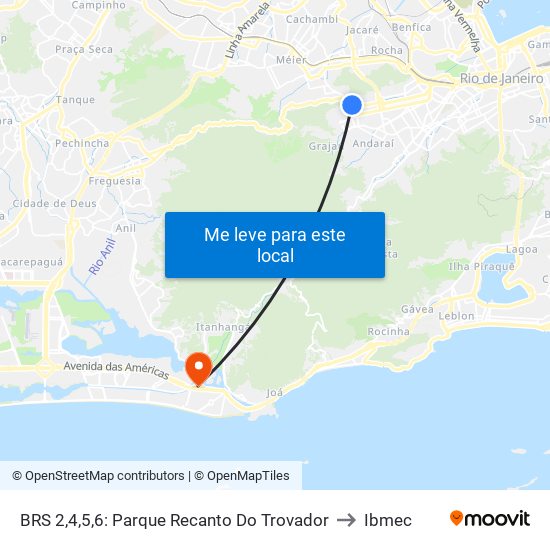 BRS 2,4,5,6: Parque Recanto Do Trovador to Ibmec map
