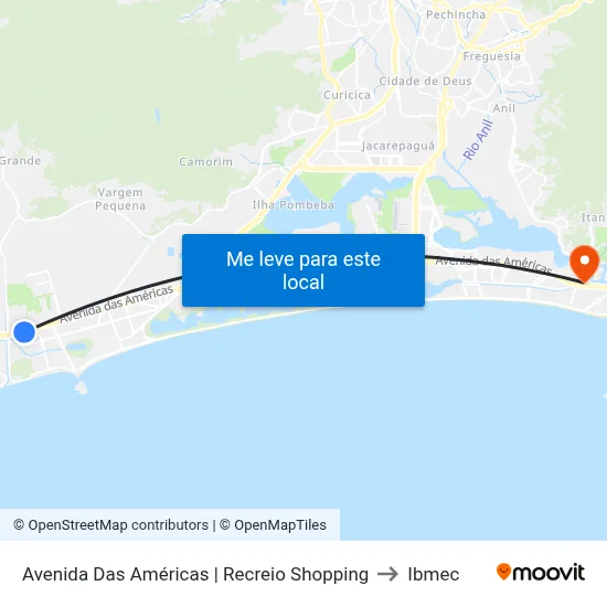 Avenida Das Américas | Recreio Shopping to Ibmec map
