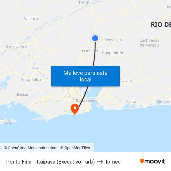 Ponto Final - Itaipava (Executivo Turb) to Ibmec map