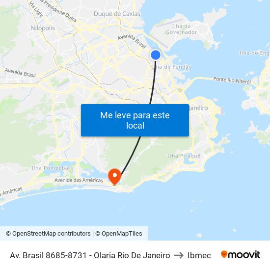 Av. Brasil 8685-8731 - Olaria Rio De Janeiro to Ibmec map