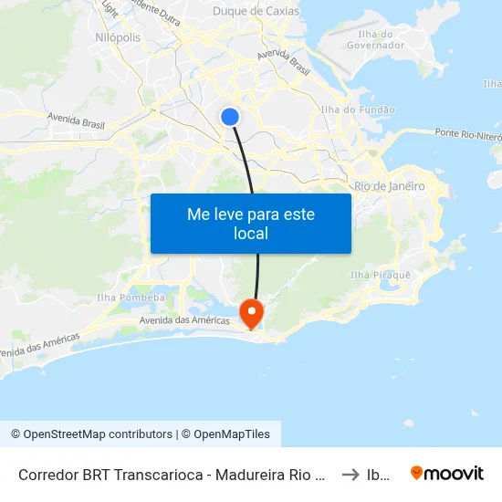 Corredor BRT Transcarioca - Madureira Rio De Janeiro to Ibmec map