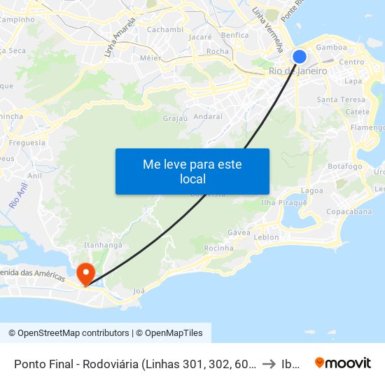 Ponto Final - Rodoviária (Linhas 301, 302, 606 E Sv606) to Ibmec map