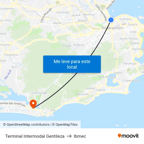 Terminal Intermodal Gentileza to Ibmec map