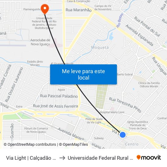 Via Light | Calçadão De Nova Iguaçu (Sentido Pavuna) to Universidade Federal Rural Do Rio De Janeiro, Instituto Multidisciplinar map