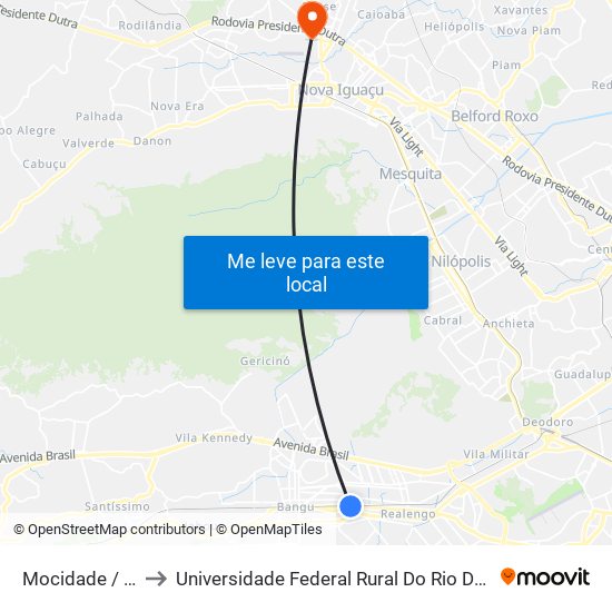 Mocidade / Padre Miguel to Universidade Federal Rural Do Rio De Janeiro, Instituto Multidisciplinar map