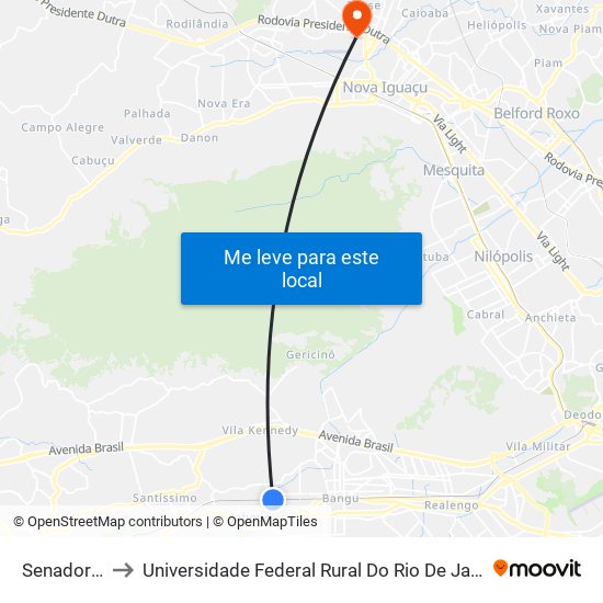 Senador Camará to Universidade Federal Rural Do Rio De Janeiro, Instituto Multidisciplinar map