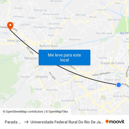 Parada De Lucas to Universidade Federal Rural Do Rio De Janeiro, Instituto Multidisciplinar map