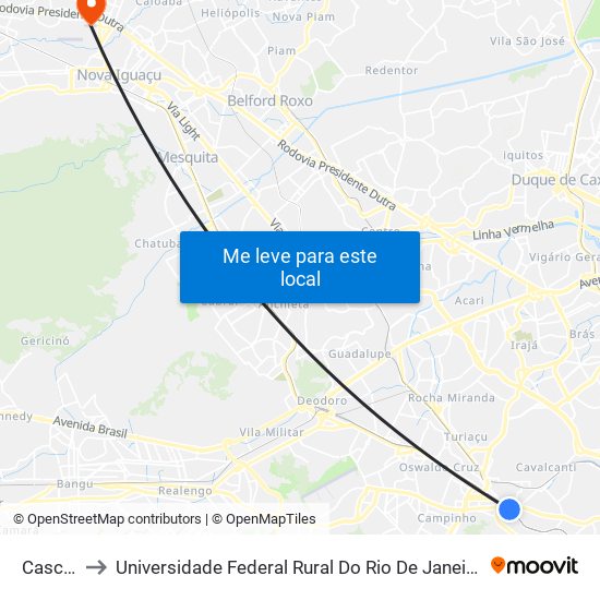 Cascadura to Universidade Federal Rural Do Rio De Janeiro, Instituto Multidisciplinar map