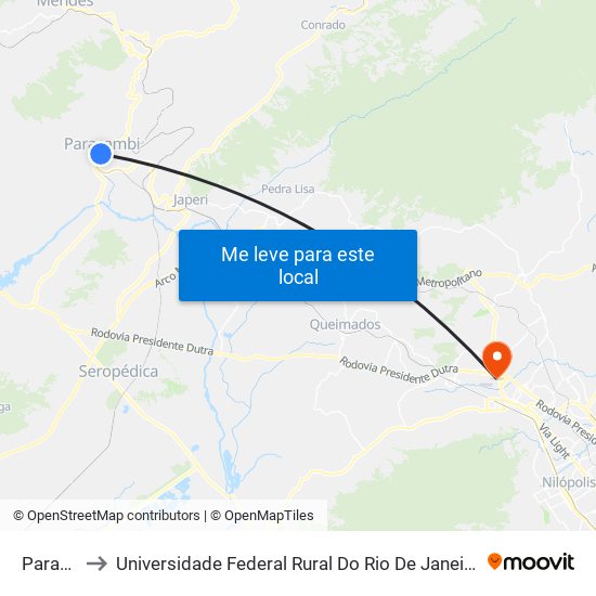 Paracambi to Universidade Federal Rural Do Rio De Janeiro, Instituto Multidisciplinar map