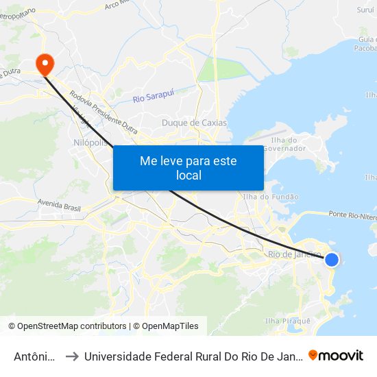 Antônio Carlos to Universidade Federal Rural Do Rio De Janeiro, Instituto Multidisciplinar map