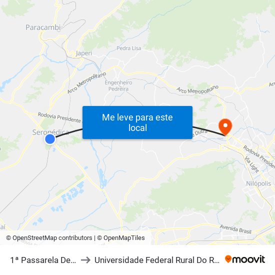 1ª Passarela De Seropédica (Rua 11) to Universidade Federal Rural Do Rio De Janeiro, Instituto Multidisciplinar map
