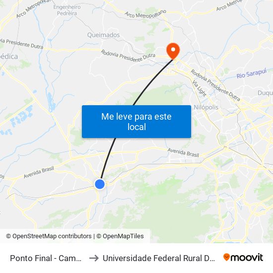 Ponto Final - Campo Grande (804, 833 E 898) to Universidade Federal Rural Do Rio De Janeiro, Instituto Multidisciplinar map