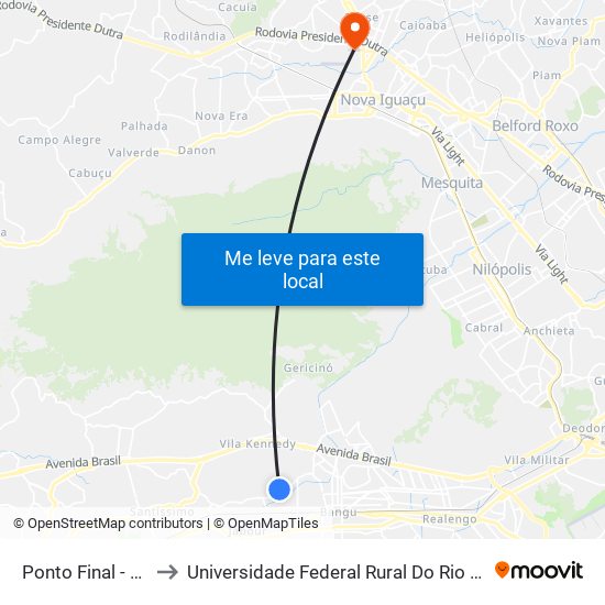 Ponto Final - Senador Camará to Universidade Federal Rural Do Rio De Janeiro, Instituto Multidisciplinar map