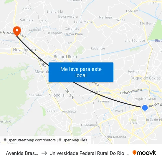 Avenida Brasil - Passarela 22 to Universidade Federal Rural Do Rio De Janeiro, Instituto Multidisciplinar map
