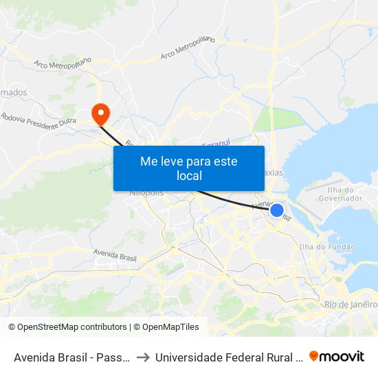 Avenida Brasil - Passarela 18 (Mercado São Sebastião) to Universidade Federal Rural Do Rio De Janeiro, Instituto Multidisciplinar map