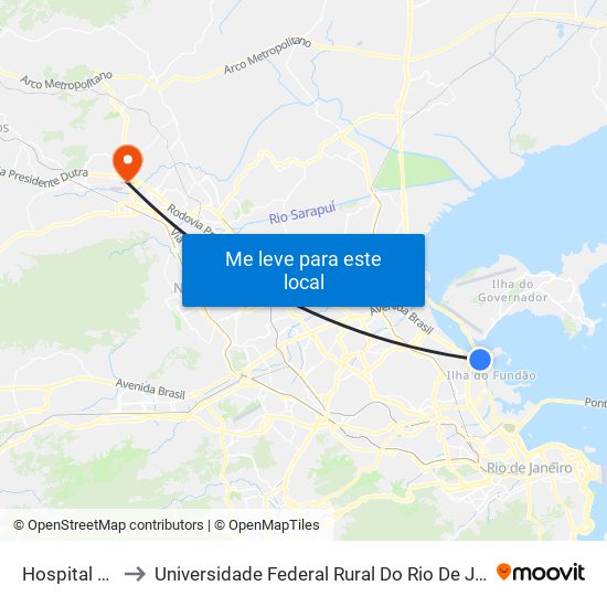 Hospital Do Fundão to Universidade Federal Rural Do Rio De Janeiro, Instituto Multidisciplinar map