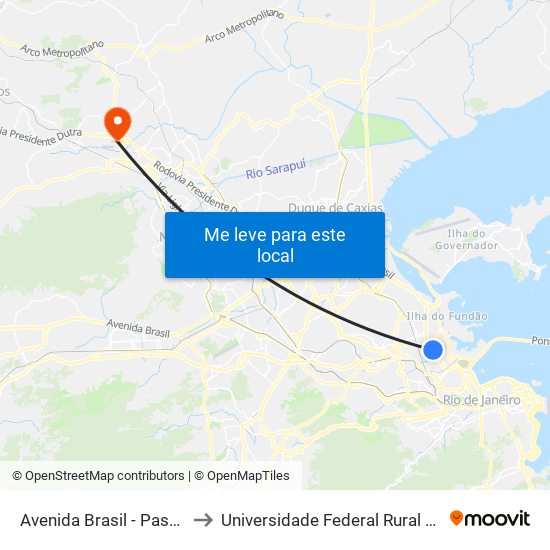 Avenida Brasil - Passarela 06 (Fiocruz | Vila Do João) to Universidade Federal Rural Do Rio De Janeiro, Instituto Multidisciplinar map