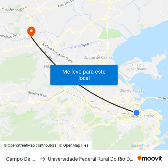 Campo De São Cristóvão to Universidade Federal Rural Do Rio De Janeiro, Instituto Multidisciplinar map